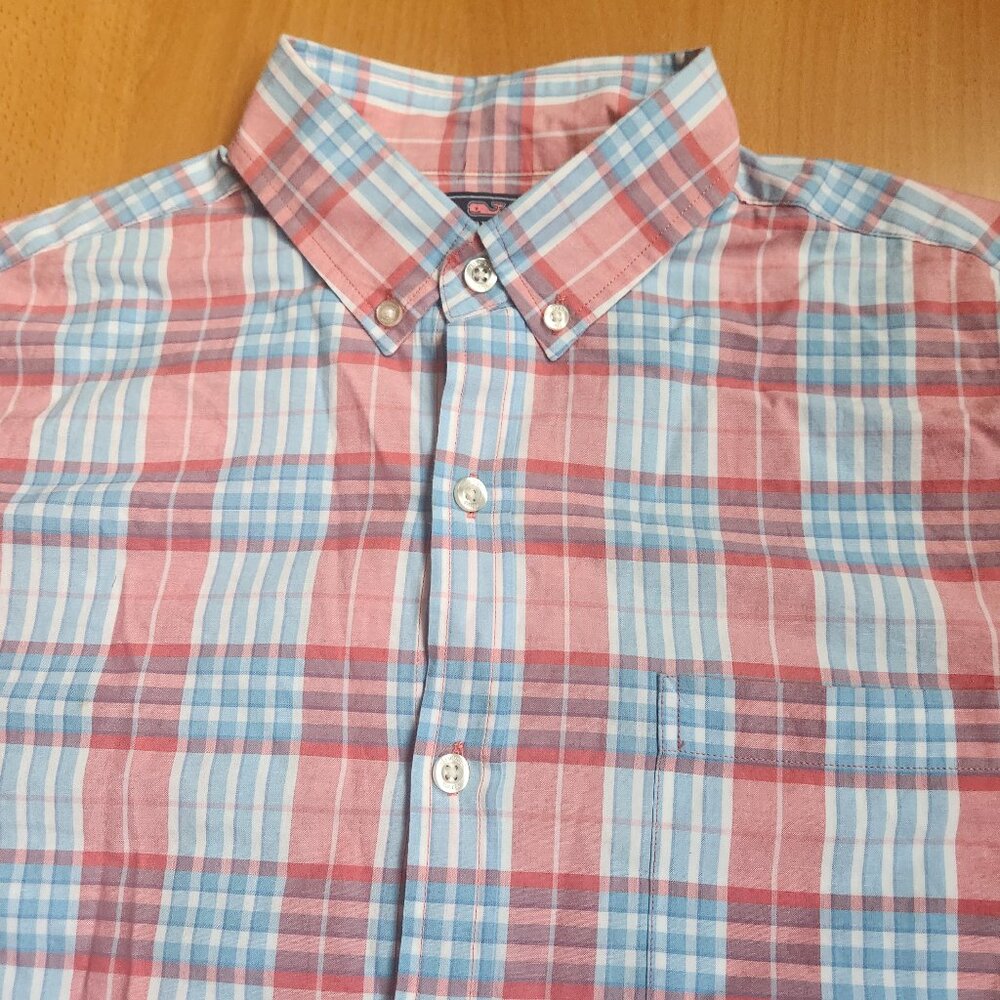 Vineyard Vines Men's Small Pink Blue Plaid Button Down Shirt